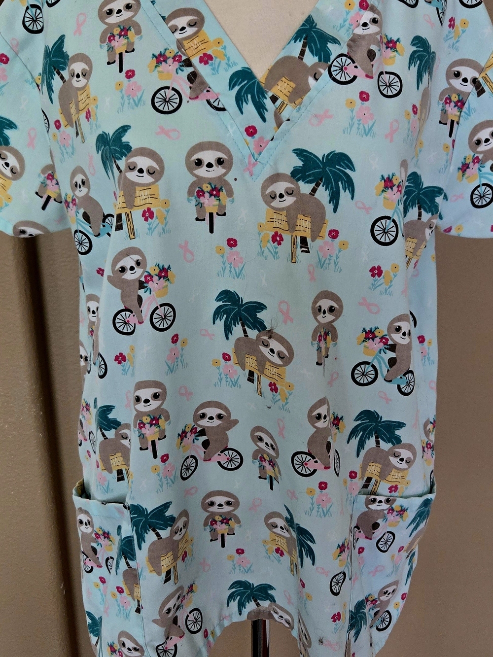 Women’s Light Blue Sloth Print V-Neck Tunic Top